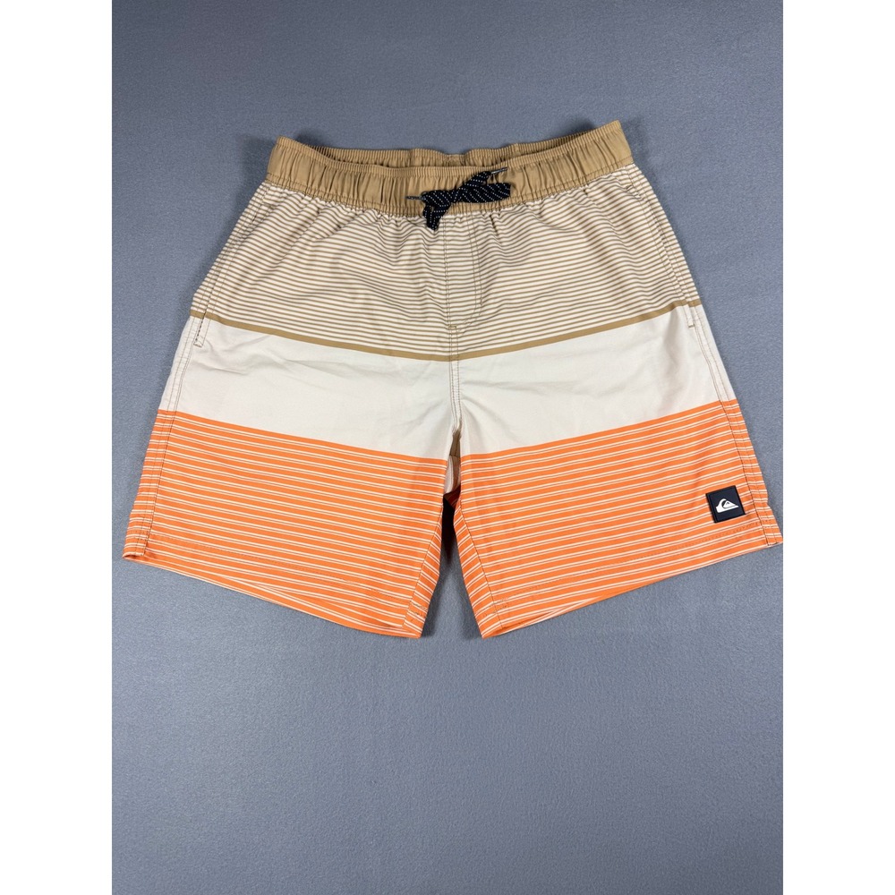 Quiksilver Mens Board Shorts Striped Colorblock Size S Orange‎ Tan Swim Trunks